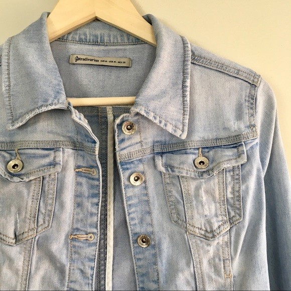 Hình Áo khoác jean nữ Stradivarius SDV-NK02 Light wash Cropped Denim Jacket