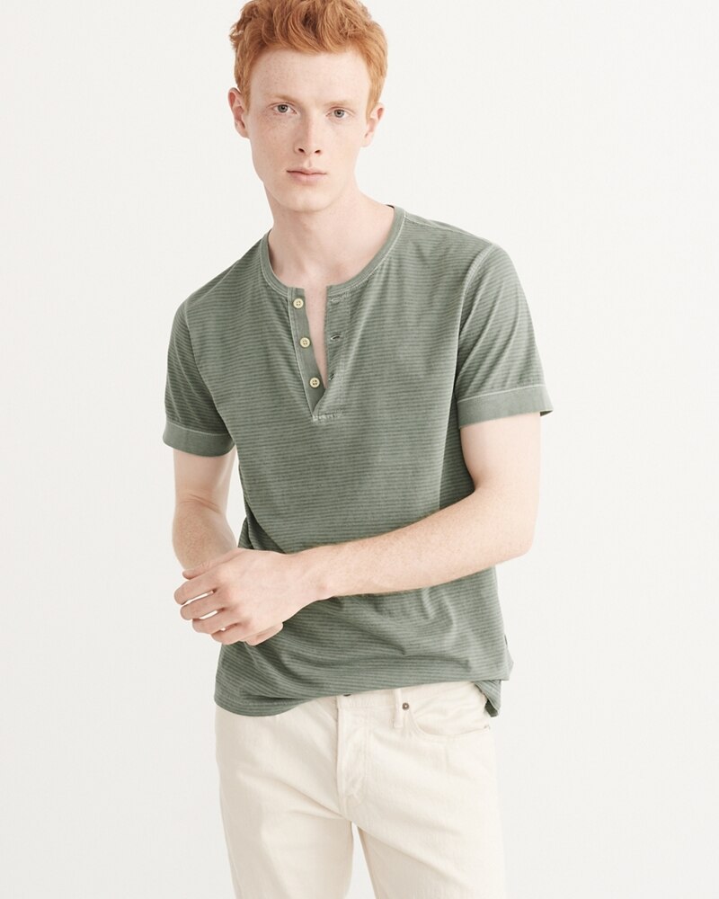 Hình Áo thun nam Abercrombie & Fitch cổ trụ AF-H06 Garment Dye Striped Henley