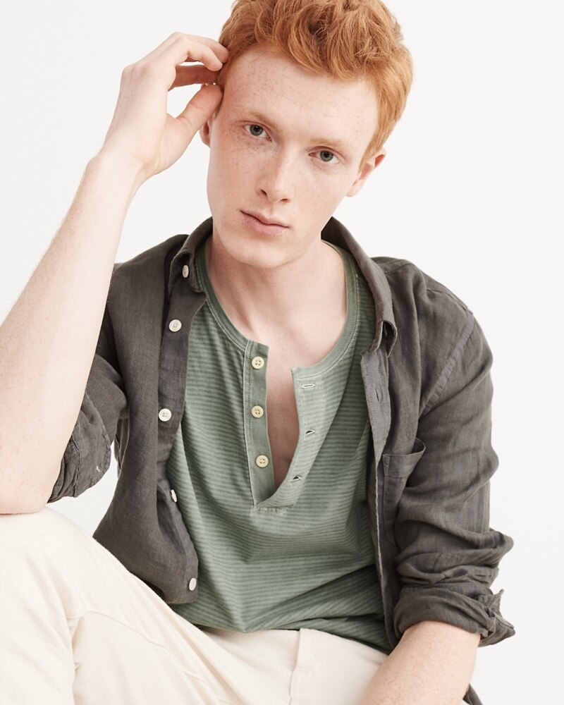 Hình Áo thun nam Abercrombie & Fitch cổ trụ AF-H06 Garment Dye Striped Henley