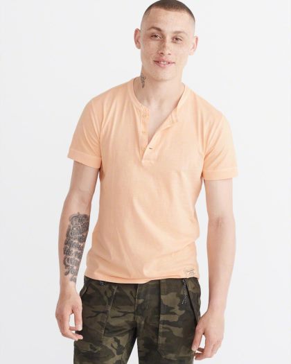 Hình Áo thun nam Abercrombie & Fitch cổ trụ AF-H13 Garment Dye Henley Light Orange