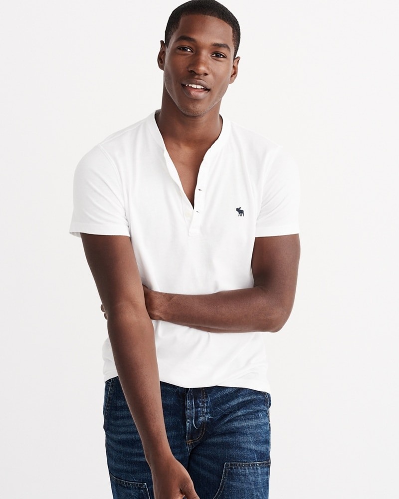 Hình Áo thun nam Abercrombie & Fitch cổ trụ AF-H17 Iconic Jersey Henley White