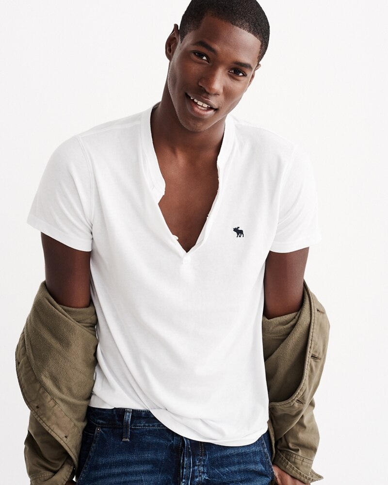 Áo thun nam Abercrombie & Fitch cổ trụ AF-H17 Iconic Jersey Henley White
