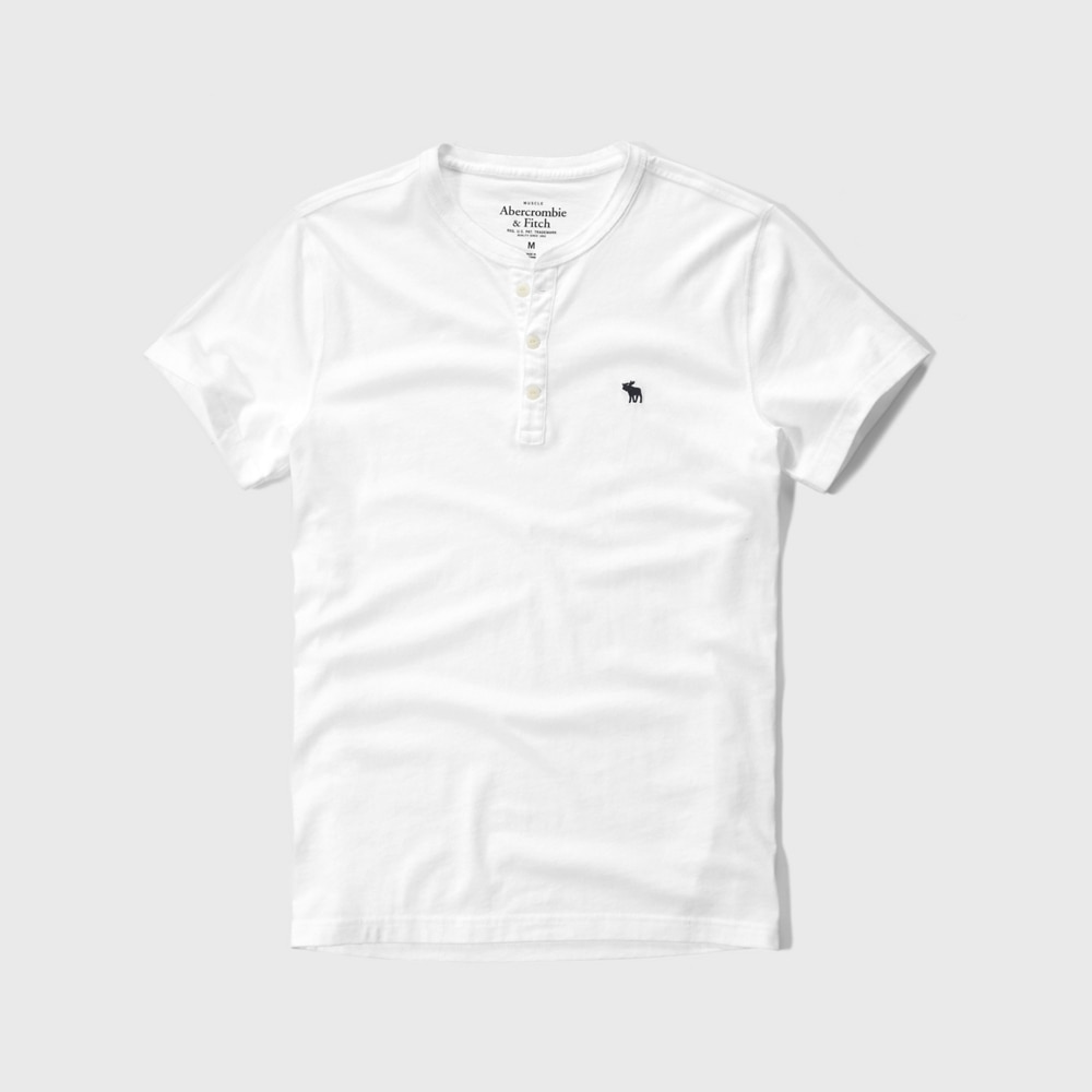 Hình Áo thun nam Abercrombie & Fitch cổ trụ AF-H17 Iconic Jersey Henley White