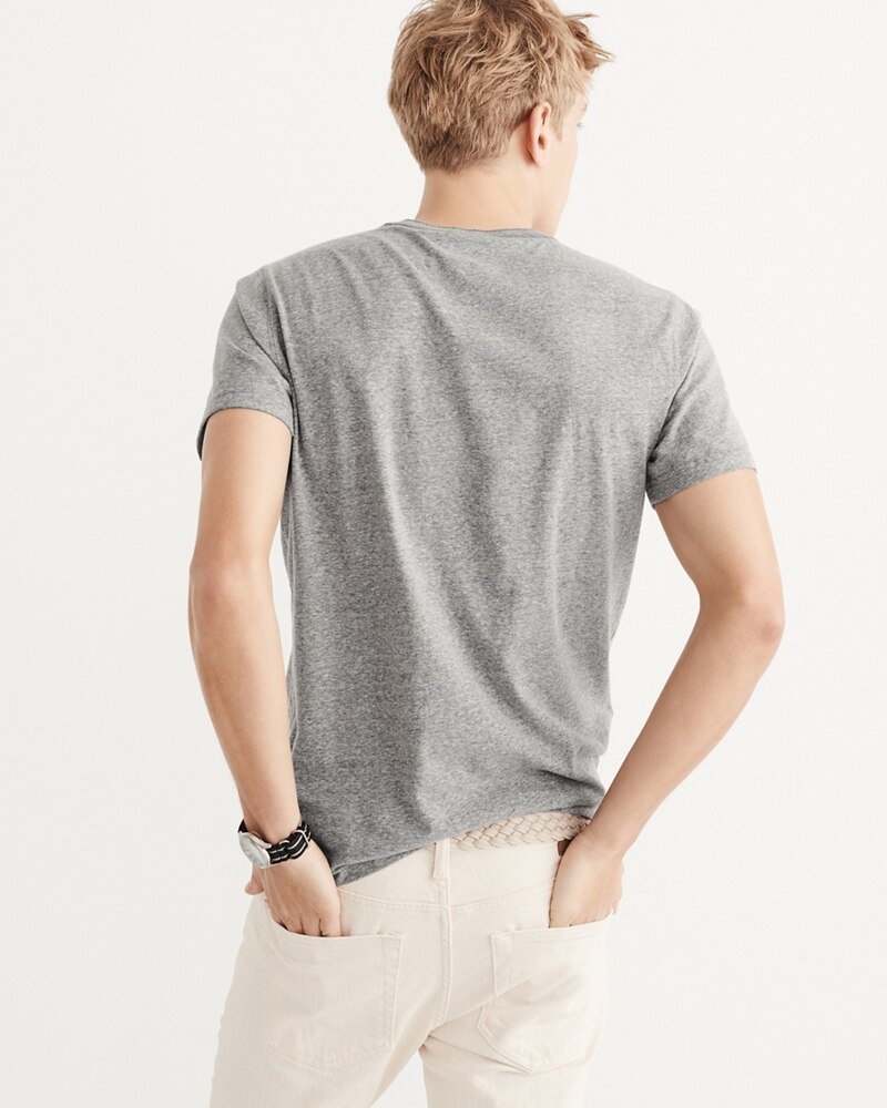 Hình Áo thun nam Abercrombie & Fitch cổ trụ AF-H18 Iconic Jersey Henley Heather Grey