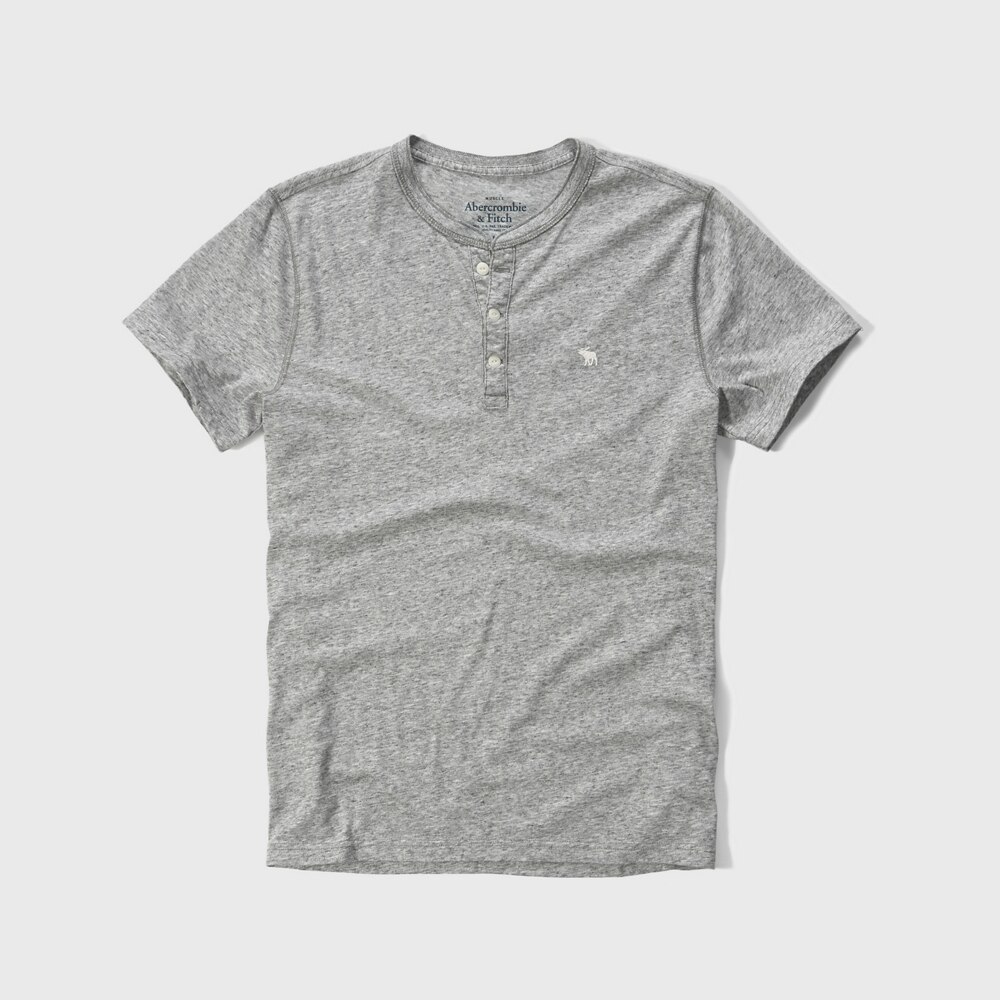 Hình Áo thun nam Abercrombie & Fitch cổ trụ AF-H18 Iconic Jersey Henley Heather Grey