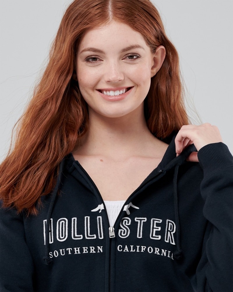 Hình Áo khoác nữ Hollister HCO-NK07 Applique Logo Full-Zip Hoodie Navy