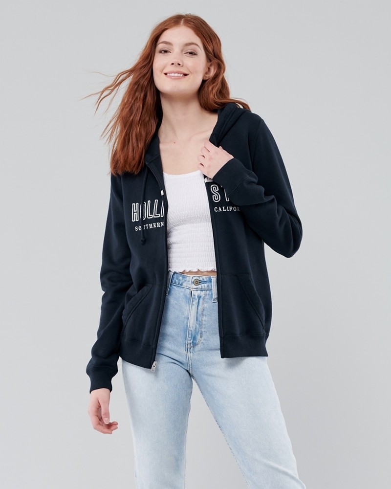 Hình Áo khoác nữ Hollister HCO-NK07 Applique Logo Full-Zip Hoodie Navy