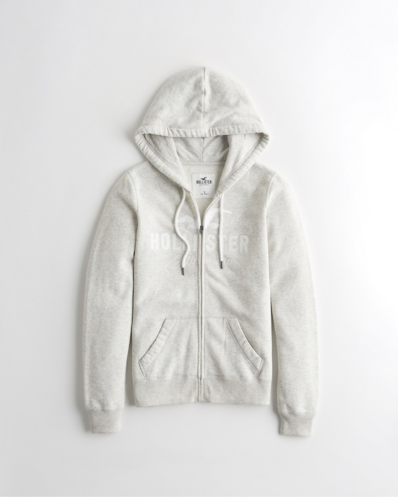 Hình Áo khoác nữ Hollister HCO-NK10 Logo Full-Zip Hoodie Light Grey