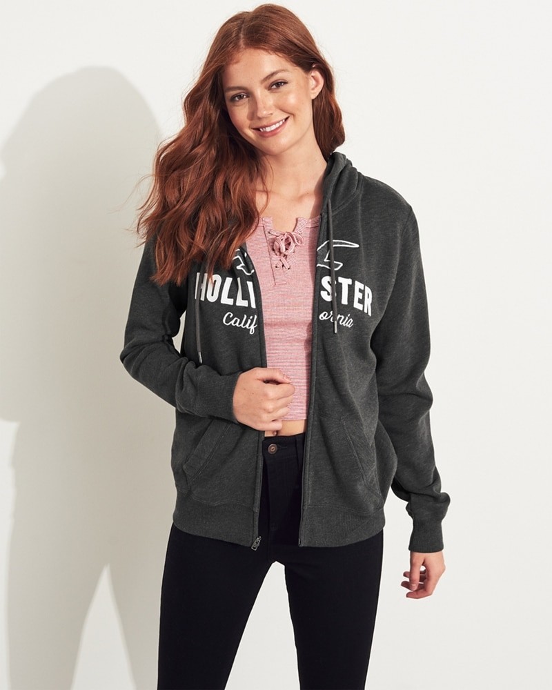 Hình Áo khoác nữ Hollister HCO-NK11 Logo Full-Zip Hoodie Grey