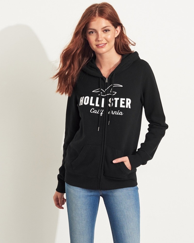 Hình Áo khoác nữ Hollister HCO-NK12 Logo Full-Zip Hoodie Black