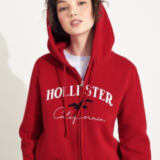 Hình Áo khoác nữ Hollister HCO-NK13 Embroidered Logo Full-Zip Hoodie Red