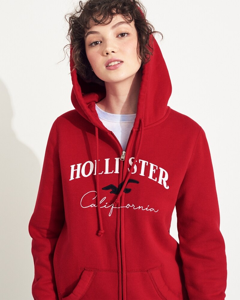 Hình Áo khoác nữ Hollister HCO-NK13 Embroidered Logo Full-Zip Hoodie Red