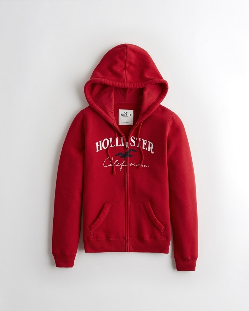 Hình Áo khoác nữ Hollister HCO-NK13 Embroidered Logo Full-Zip Hoodie Red