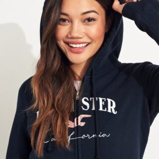 Hình Áo khoác nữ Hollister HCO-NK14 Embroidered Logo Full-Zip Hoodie Navy