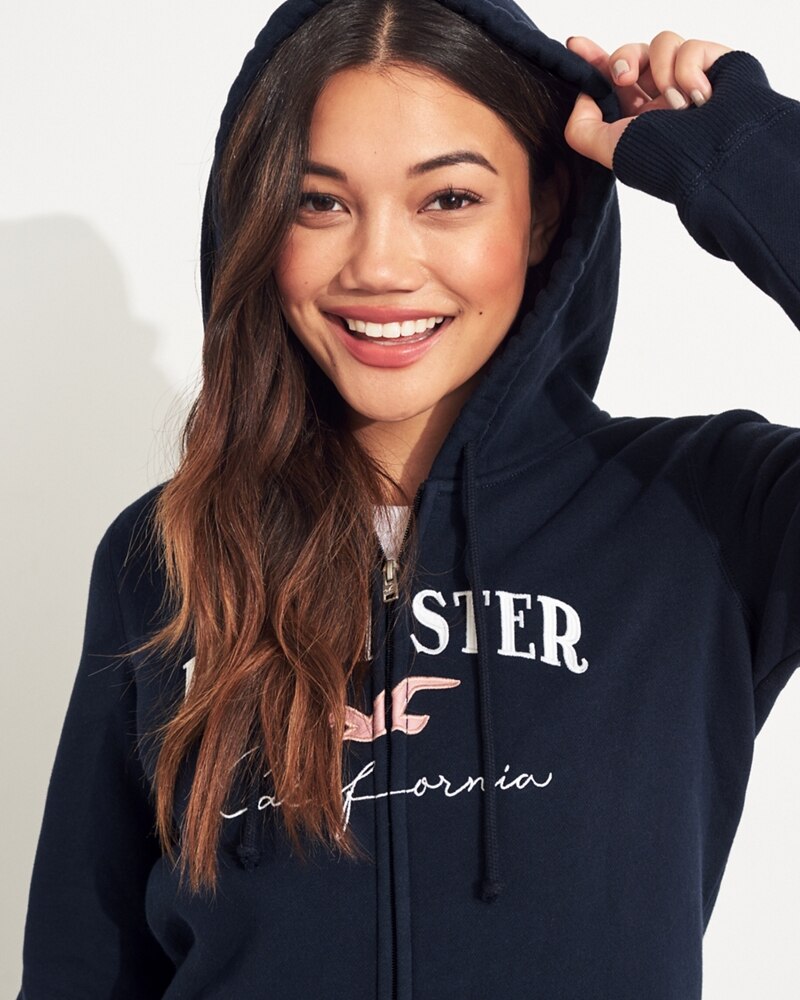 Hình Áo khoác nữ Hollister HCO-NK14 Embroidered Logo Full-Zip Hoodie Navy