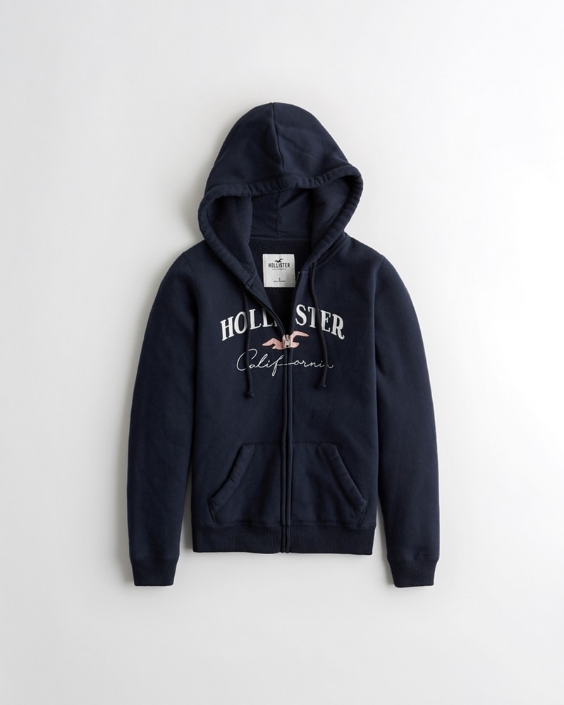 Hình Áo khoác nữ Hollister HCO-NK14 Embroidered Logo Full-Zip Hoodie Navy