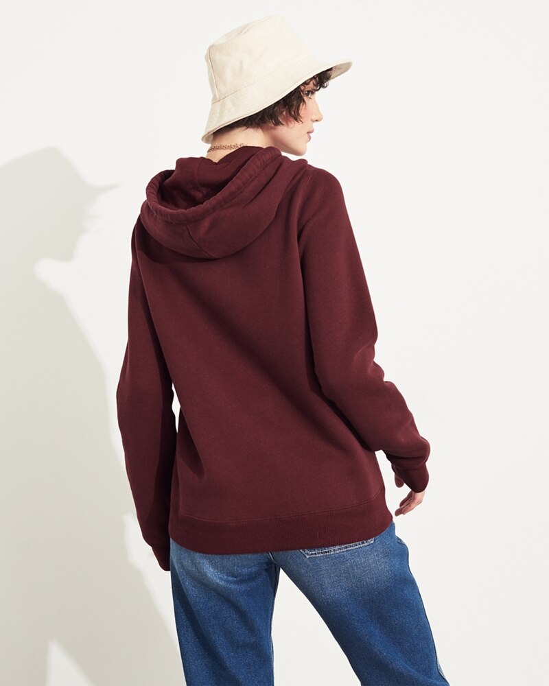 Hình Áo khoác nữ Hollister HCO-NK15 Embroidered Logo Full-Zip Hoodie Burgundy