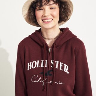 Hình Áo khoác nữ Hollister HCO-NK15 Embroidered Logo Full-Zip Hoodie Burgundy