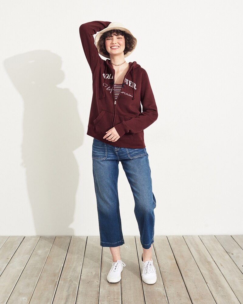 Hình Áo khoác nữ Hollister HCO-NK15 Embroidered Logo Full-Zip Hoodie Burgundy
