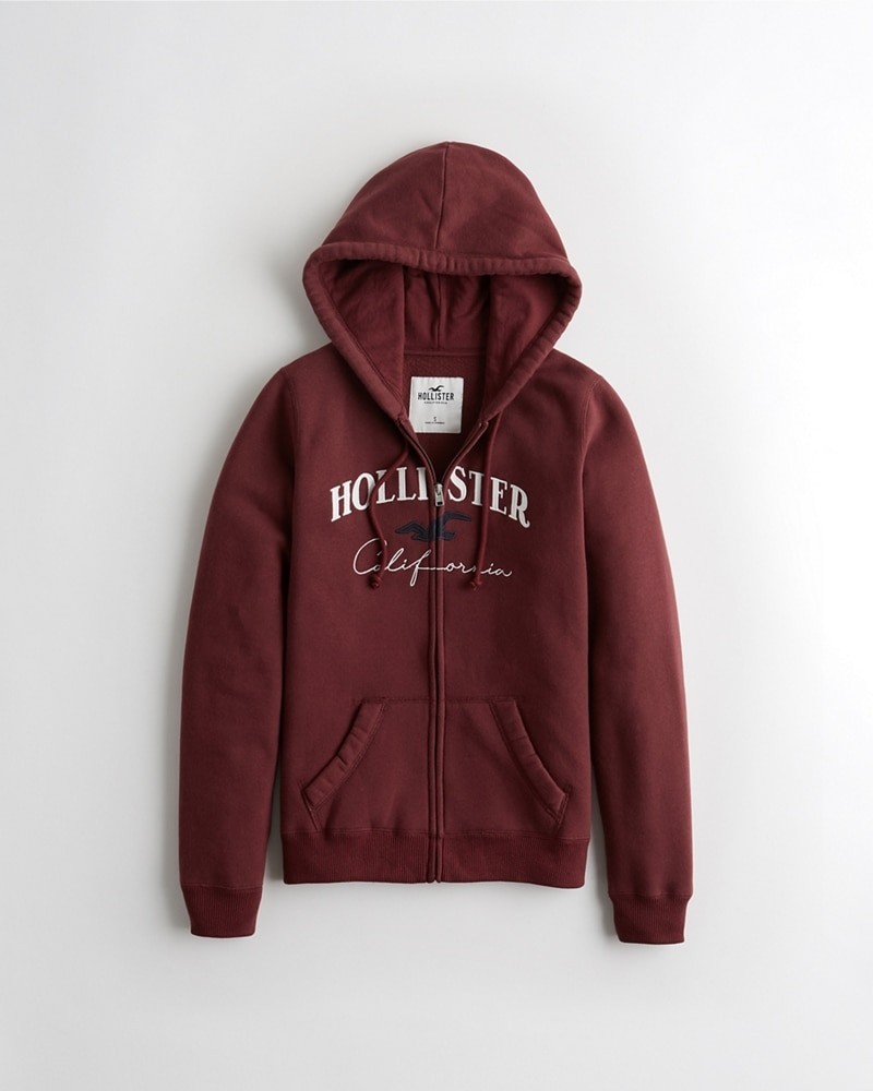 Hình Áo khoác nữ Hollister HCO-NK15 Embroidered Logo Full-Zip Hoodie Burgundy