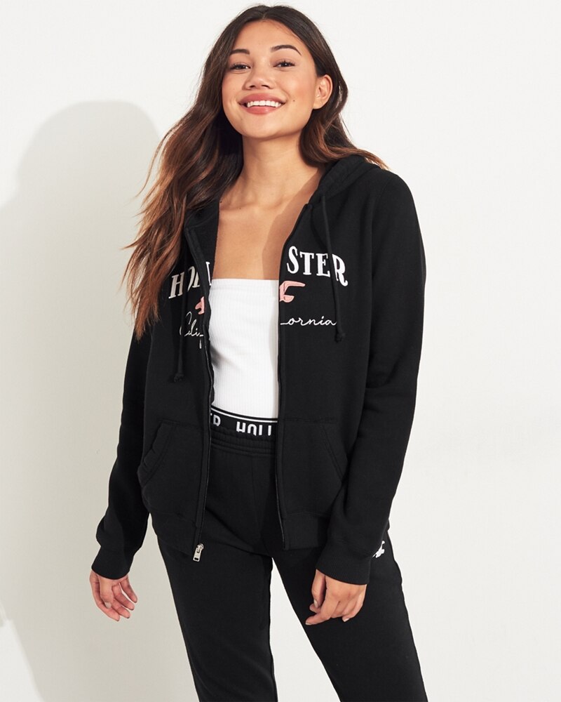 Hình Áo khoác nữ Hollister HCO-NK16 Embroidered Logo Full-Zip Hoodie Black