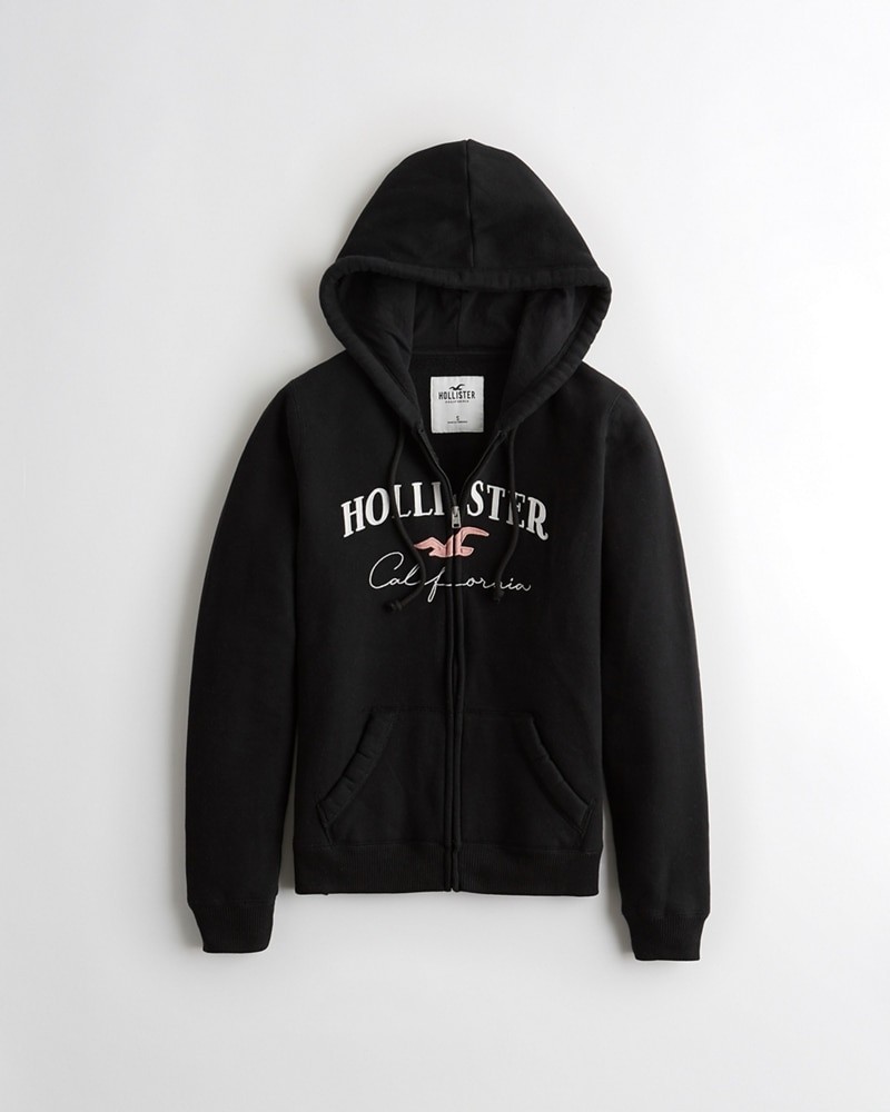 Hình Áo khoác nữ Hollister HCO-NK16 Embroidered Logo Full-Zip Hoodie Black