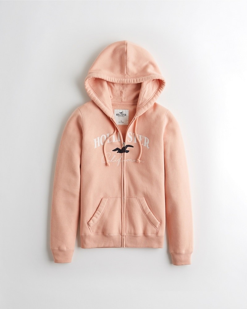 Hình Áo khoác nữ Hollister HCO-NK17 Embroidered Logo Full-Zip Hoodie Pink