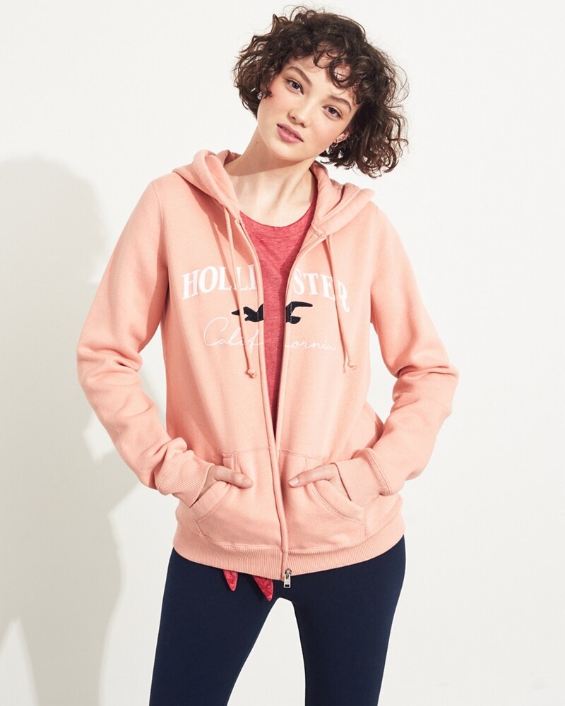 Hình Áo khoác nữ Hollister HCO-NK17 Embroidered Logo Full-Zip Hoodie Pink