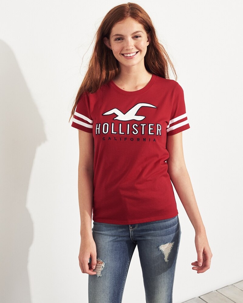 Hình Áo thun nữ Hollister HCO-NT38 Sleeve-Stripe Logo Graphic Tee