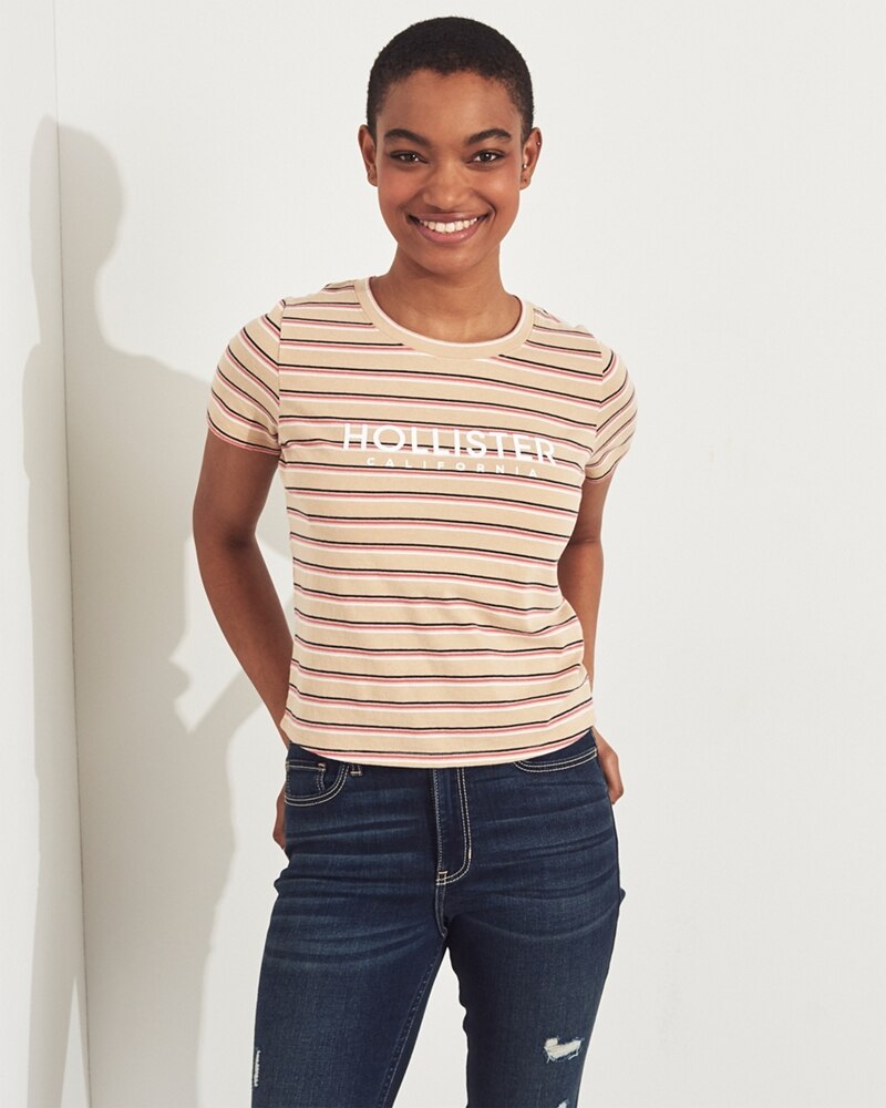 Hình Áo thun nữ Hollister HCO-NT42 Flock Logo Graphic Tee Stripes