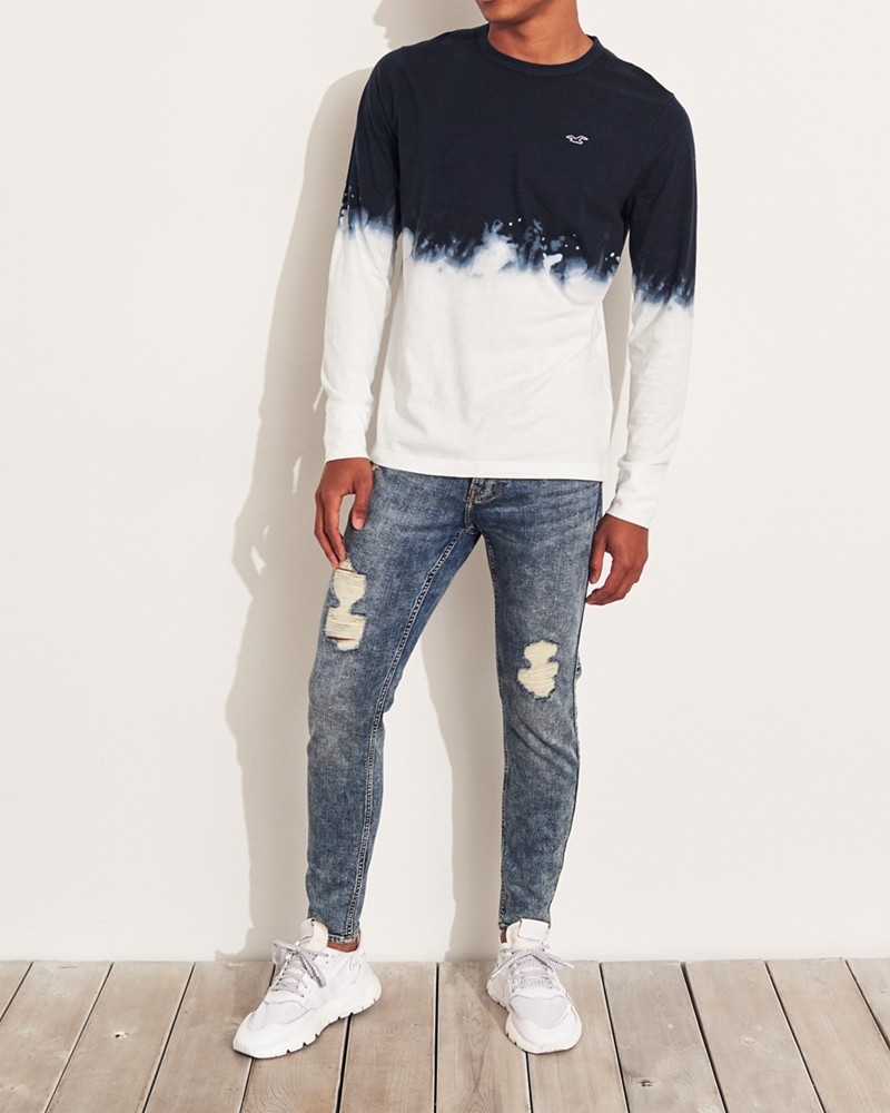 Hình Áo thun nam tay dài Hollister HCO-HL35 Dip-Dye Crewneck T-Shirt Navy