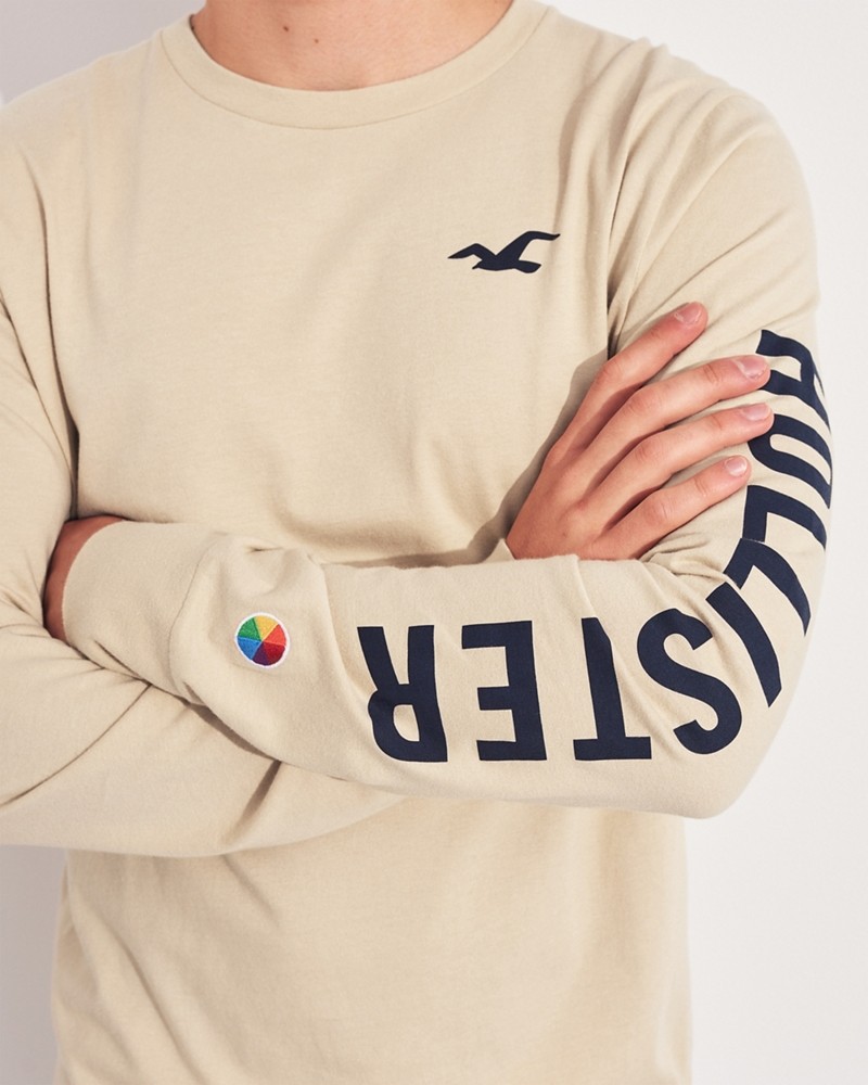 Hình Áo thun nam tay dài Hollister HCO-HL40 Logo Graphic Tee Cream