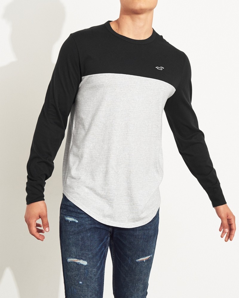 Hình Áo thun nam tay dài Hollister HCO-HL80 Colorblock Curved Hem T-Shirt