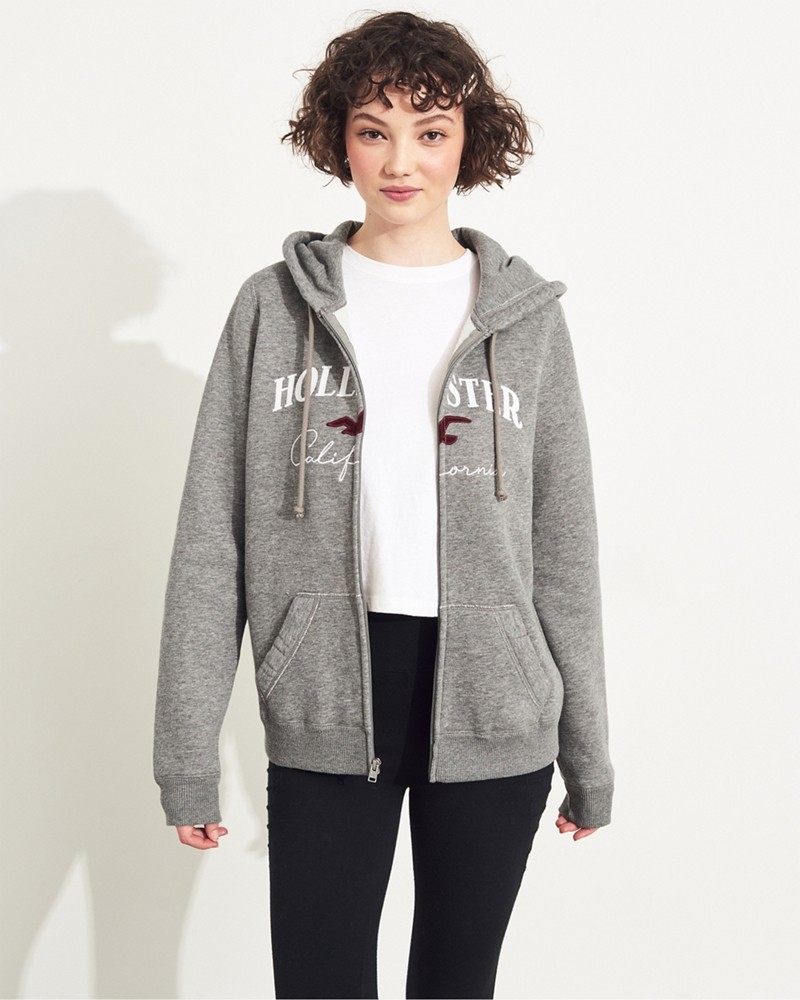 Hình Áo khoác nữ Hollister HCO-NK18 Embroidered Logo Full-Zip Hoodie Grey