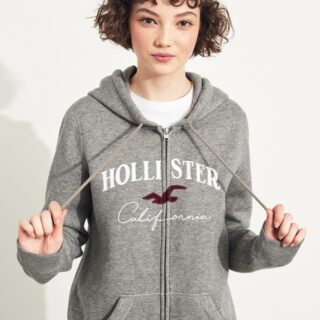 Hình Áo khoác nữ Hollister HCO-NK18 Embroidered Logo Full-Zip Hoodie Grey