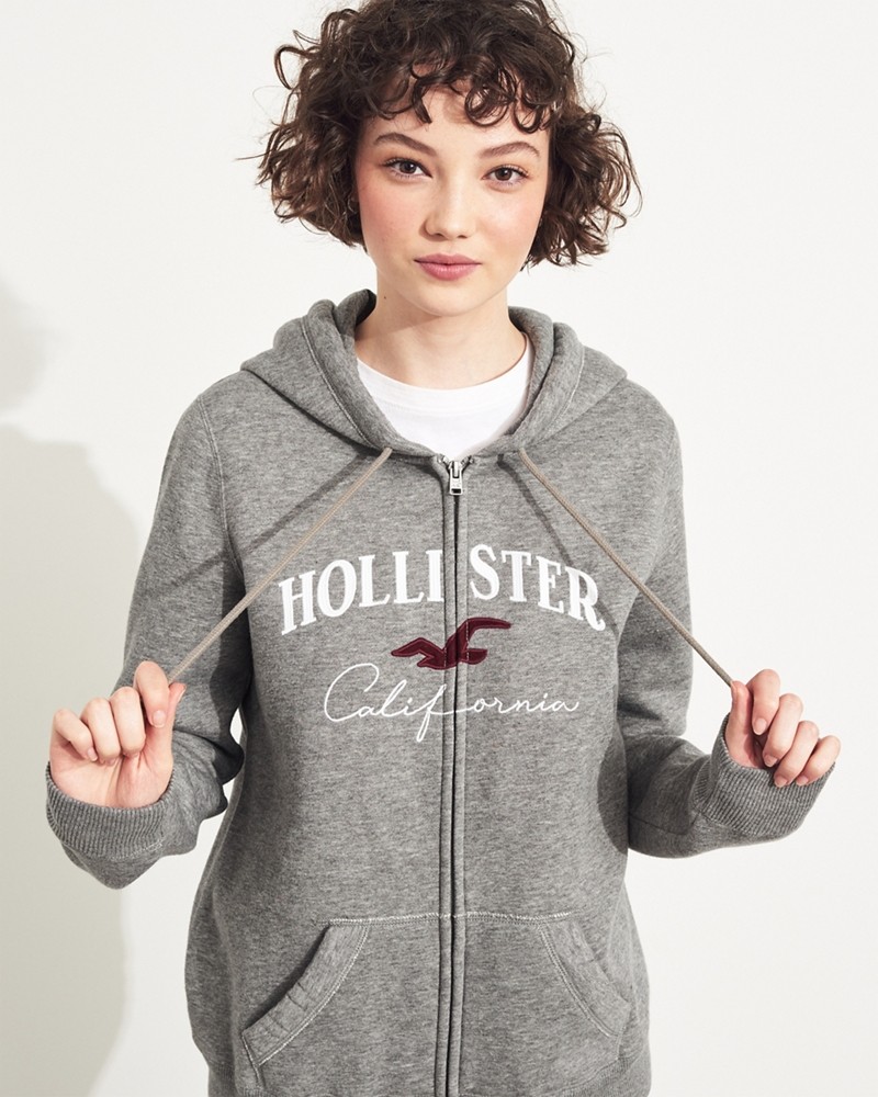 Hình Áo khoác nữ Hollister HCO-NK18 Embroidered Logo Full-Zip Hoodie Grey