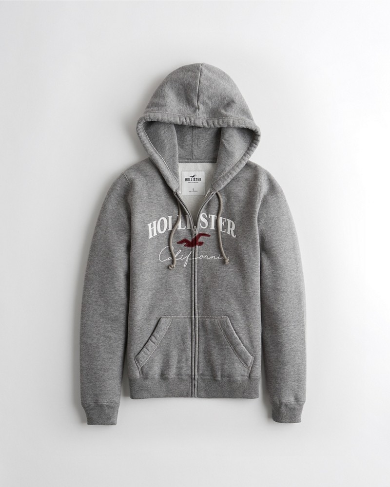 Hình Áo khoác nữ Hollister HCO-NK18 Embroidered Logo Full-Zip Hoodie Grey