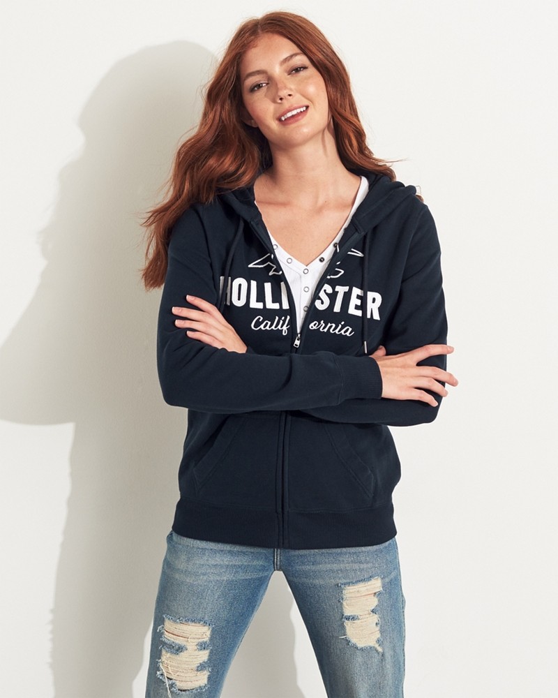 Hình Áo khoác nữ Hollister HCO-NK19 Logo Full-Zip Hoodie Navy