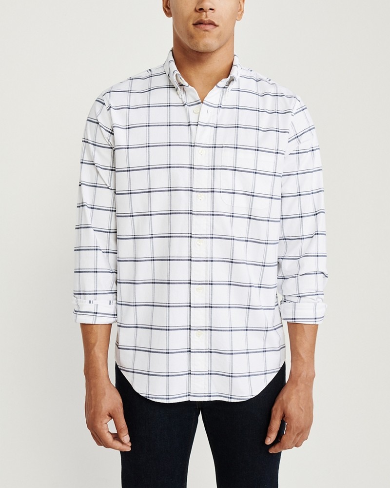 Hình Áo sơ mi nam Abercrombie AF-US-SM112 Plaid Oxford Shirt WHITE