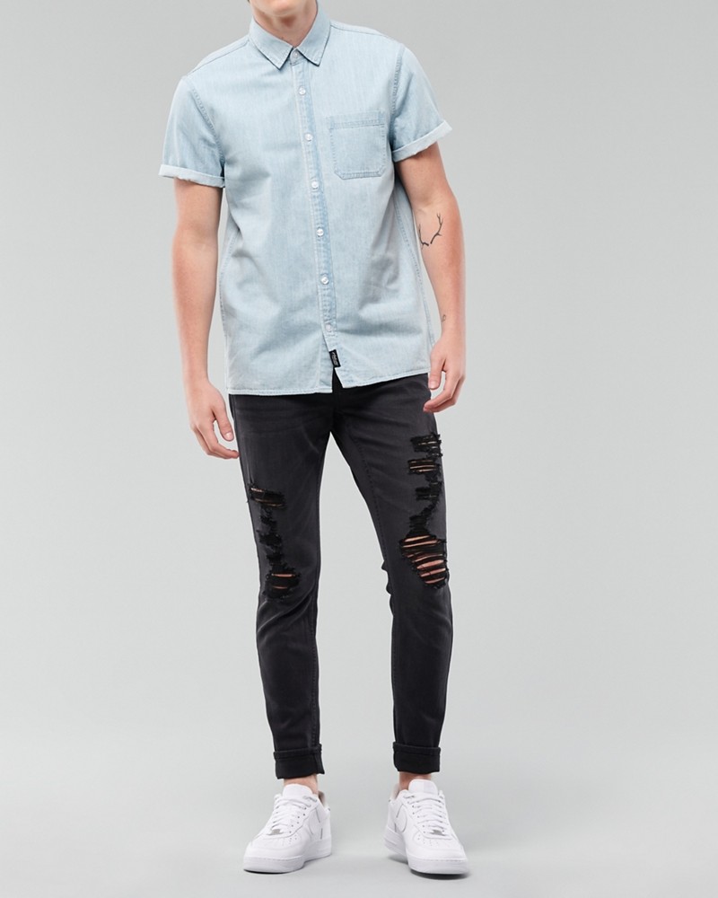 Hình Áo sơmi nam Hollister HCO-US-SM32 Denim Slim Fit Shirt Chambray