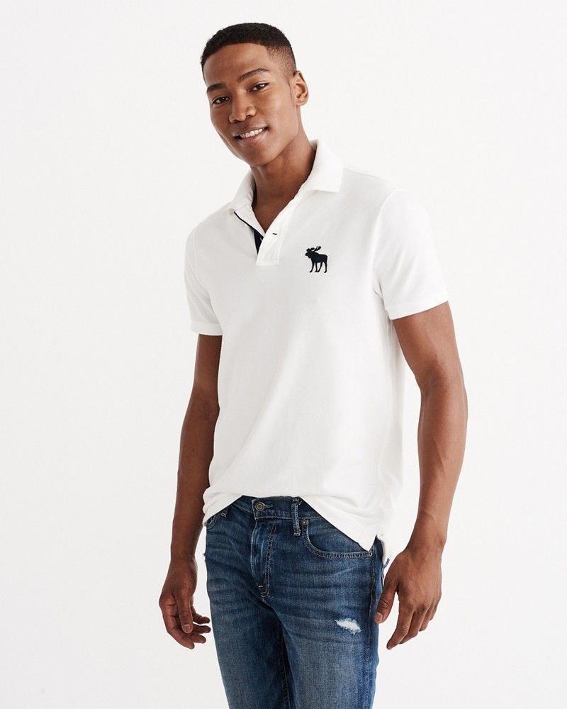 Hình Áo thun nam polo Abercrombie AF-P135 Stretch Big Icon Polo White