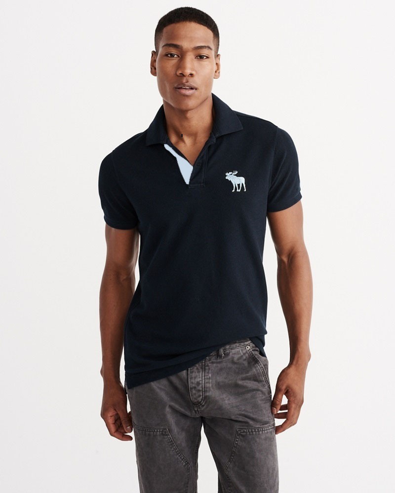 Áo thun nam polo Abercrombie AF-P136 Stretch Big Icon Polo Navy