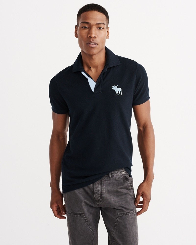 Hình Áo thun nam polo Abercrombie AF-P136 Stretch Big Icon Polo Navy