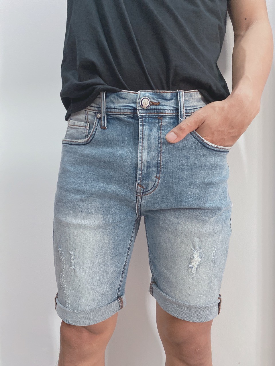 Hình Quần shorts jeans nam GAP-S01 Ripped light washed