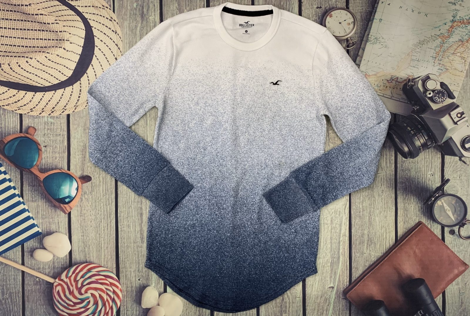 Hình Áo thun nam tay dài Hollister HCO-HL88 Ombre Waffle Curved Hem