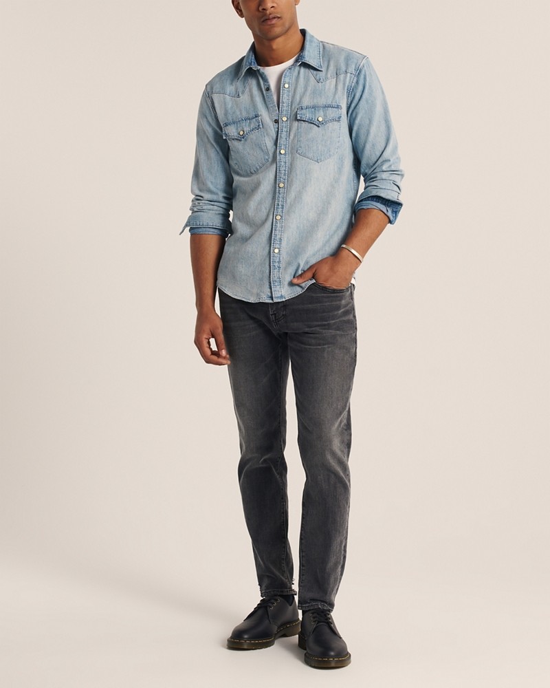 Hình Áo sơ mi nam Abercrombie AF-US-SM124 Long-Sleeve Denim Shirt