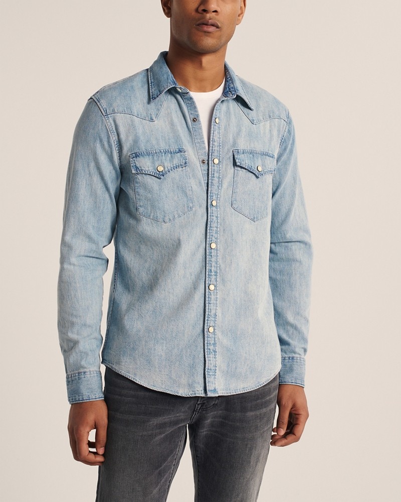 Hình Áo sơ mi nam Abercrombie AF-US-SM124 Long-Sleeve Denim Shirt