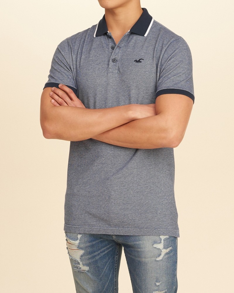 Hình Áo thun nam cổ bẻ Hollister HCO-P251 Stretch Pique Icon Polo heather blue