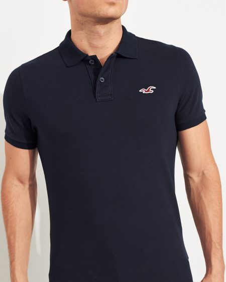 Áo thun nam Hollister HCO-P254 Stretch Pique Icon Polo Navy - Ảnh 3