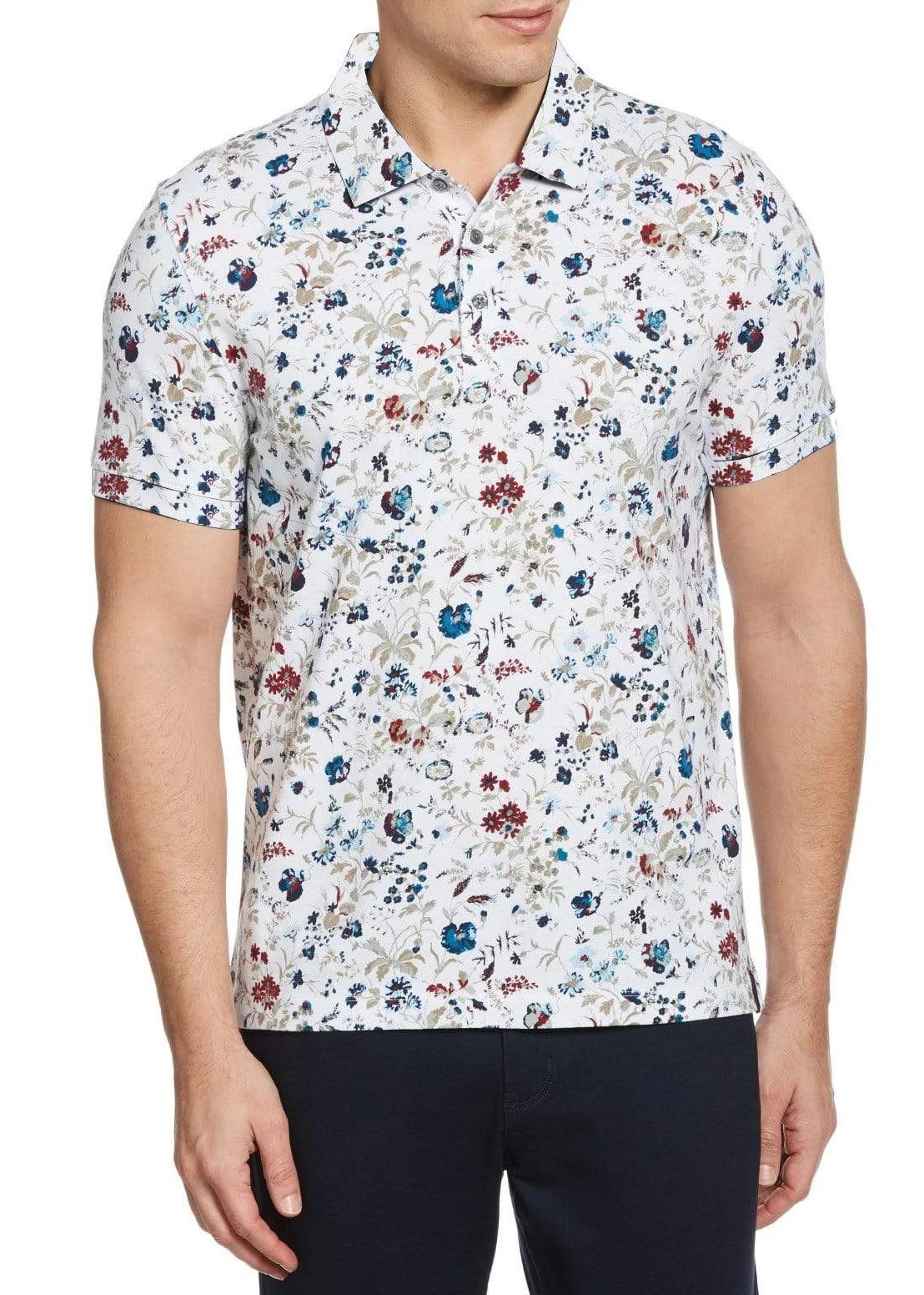 Hình Áo thun nam polo Pima Cotton PE-P02 Floral Print Polo White